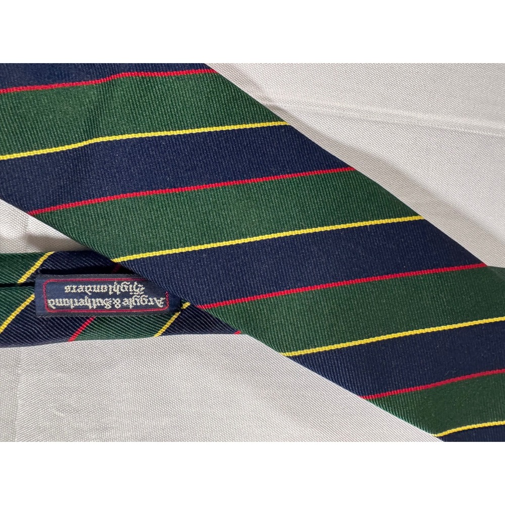 Robert Talbott Argyle Sutherland Highlanders Silk Tie Navy Green Stripe USA